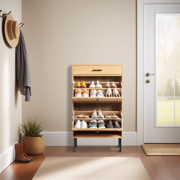 2 Buckets With A Drawstring, Rattan Face, Iron High Foot Shoe Cabinet ShopWithASmile7.com