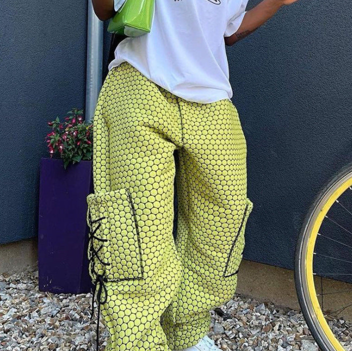 Designed Loose Woven Trousers With Lace Pockets