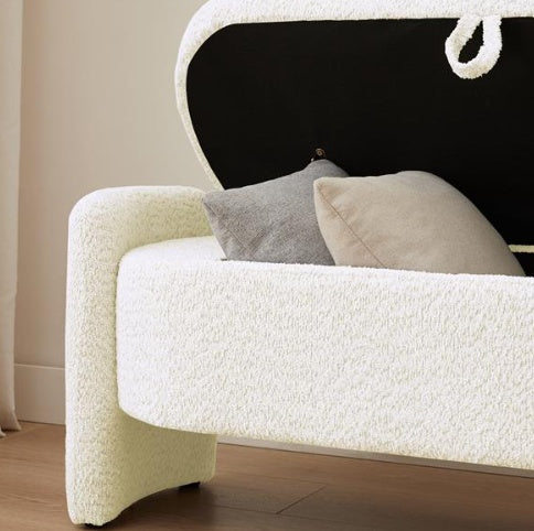 Oval Storage Bench 3D Wool Pile Bench With Large Storage Space For Living Room, Entrance And Bedroom, Cream White