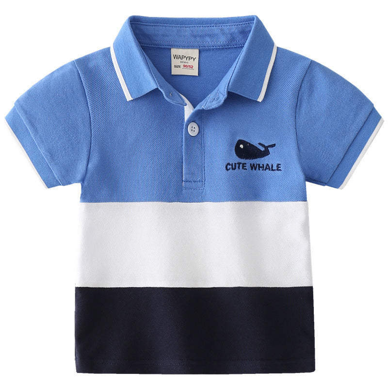 Boys Color Block Lapel Tops Korean Children's Clothing Boys Embroidered Shirts Baby Summer Trends ShopWithASmile7.com
