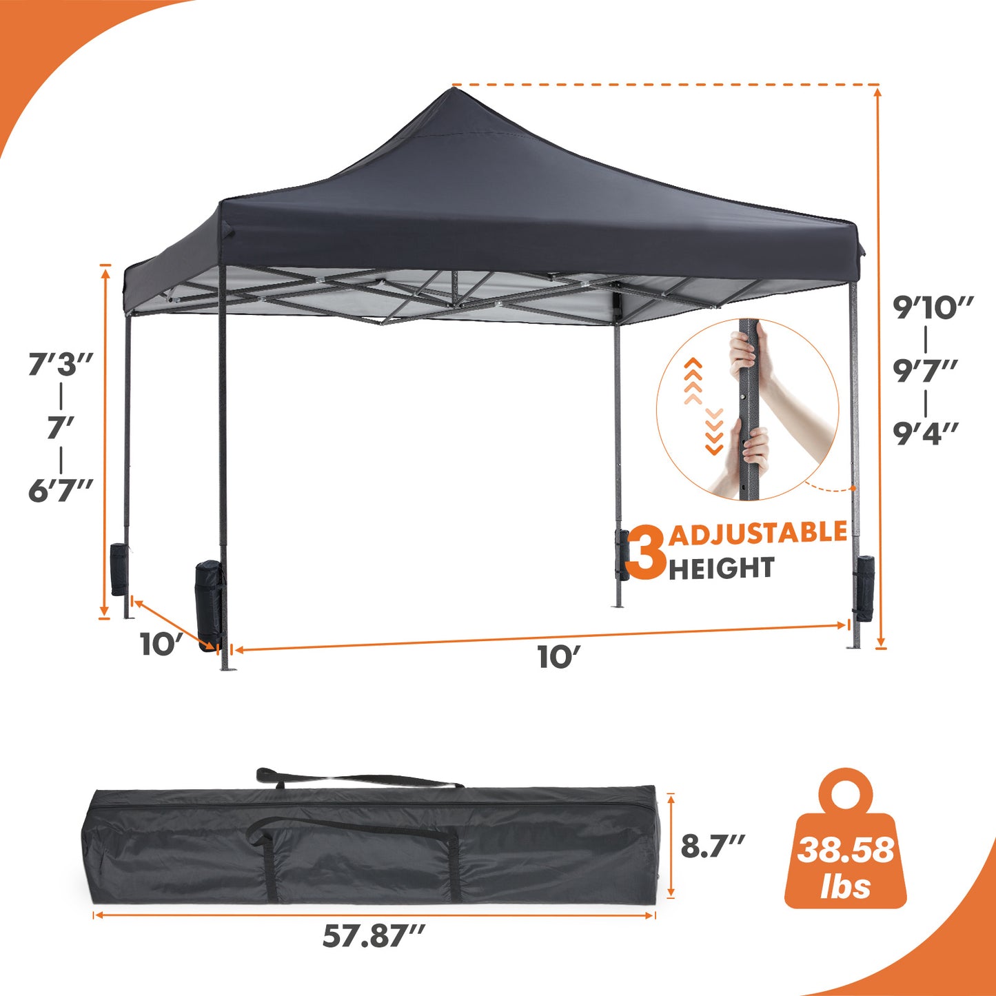10 x 10 ft Pop-Up Canopy Tent – Easy Setup Outdoor Shade Shelter, Portable Waterproof Sun Protection for Camping, Parties, Beach, and Patio