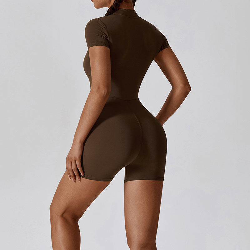 Zipper Short Sleeve Yoga Jumpsuit Women ShopWithASmile7.com