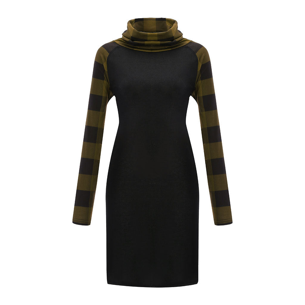 Check Print Panel Long Sleeve Dress