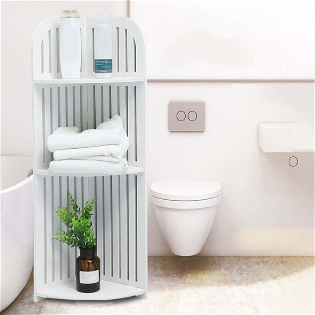 3 Tier Corner Bath Shelf Shower Caddy Storage Rack Unit Organiser Stand White UK ShopWithASmile.com