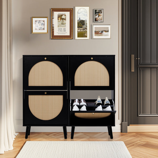 FCH 2 Tipper With Tall Round Rattan Shoe Cabinet