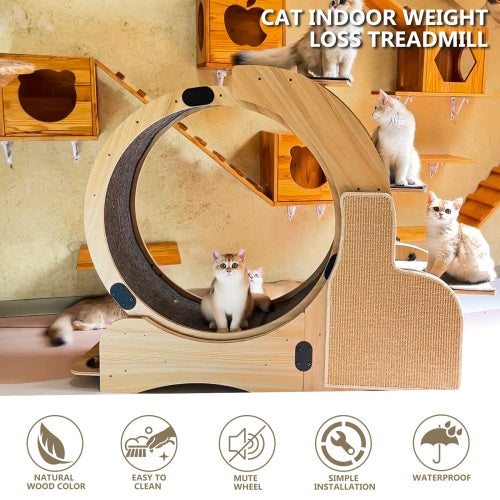 5-in-1 Cat Sports Running Wheel, Cats Wheel Wood Climbing Frame, Cat Litter Fitness Wheel, Oversized Roller Cat Indoor Activity Center,Large ShopWithASmile7.com
