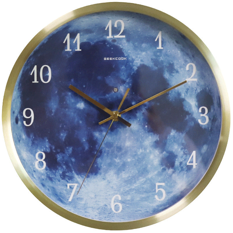 12-inch Luminous Blue Moon Wall Clock For Home Decoration - Sound/Mute Control - Simple Modern Room Decor