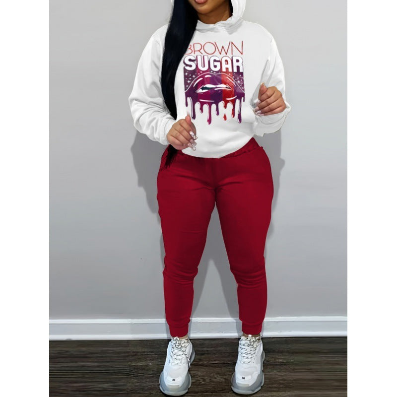 Hooded Sweater Set BRCWN SUGAR Letter Print