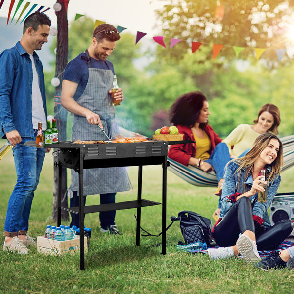 Adjustable, Foldable & Portable Outdoor Charcoal Grill with 2-in-1 Pan & Grate – Ideal for Backyard Barbecue, Camping & Travel