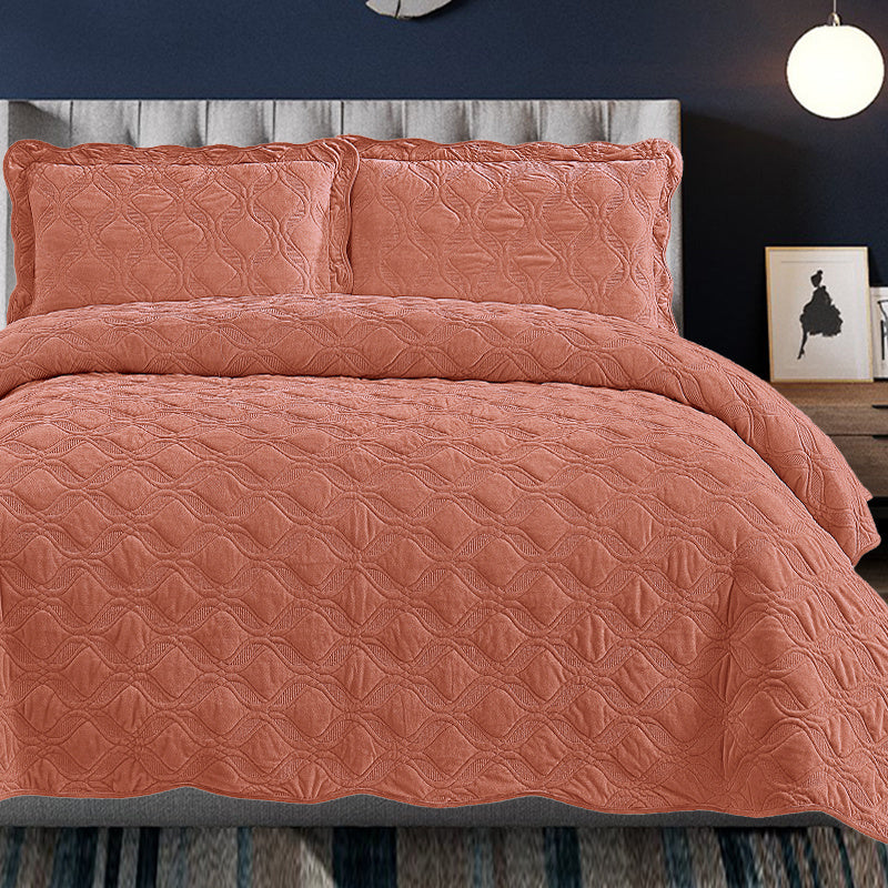 Velvet Embroidered Quilt Set - Orange ShopWithASmile7.com