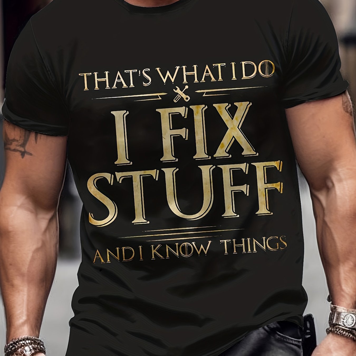 Repair All Things Slogan 3D Digital Pattern Printed Men's T-shirt, Casual T-shirt, Short Sleeved Comfortable Pullover, Men's Summer Clothing