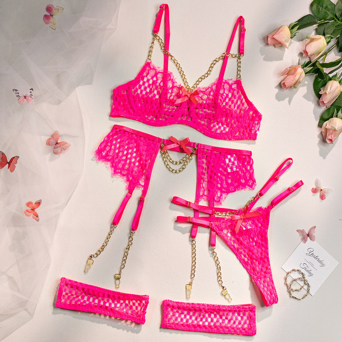 Underwear Set Mesh Comfortable Metal Four-piece Set