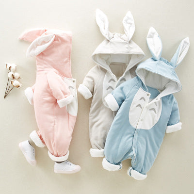 The new cotton padded cotton baby romper thickened chinchilla hooded cotton baby Onesies newborn go climbing clothes ShopWithASmile7.com