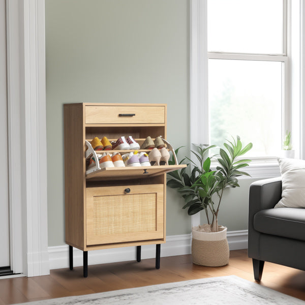2 Buckets With A Drawstring, Rattan Face, Iron High Foot Shoe Cabinet ShopWithASmile7.com