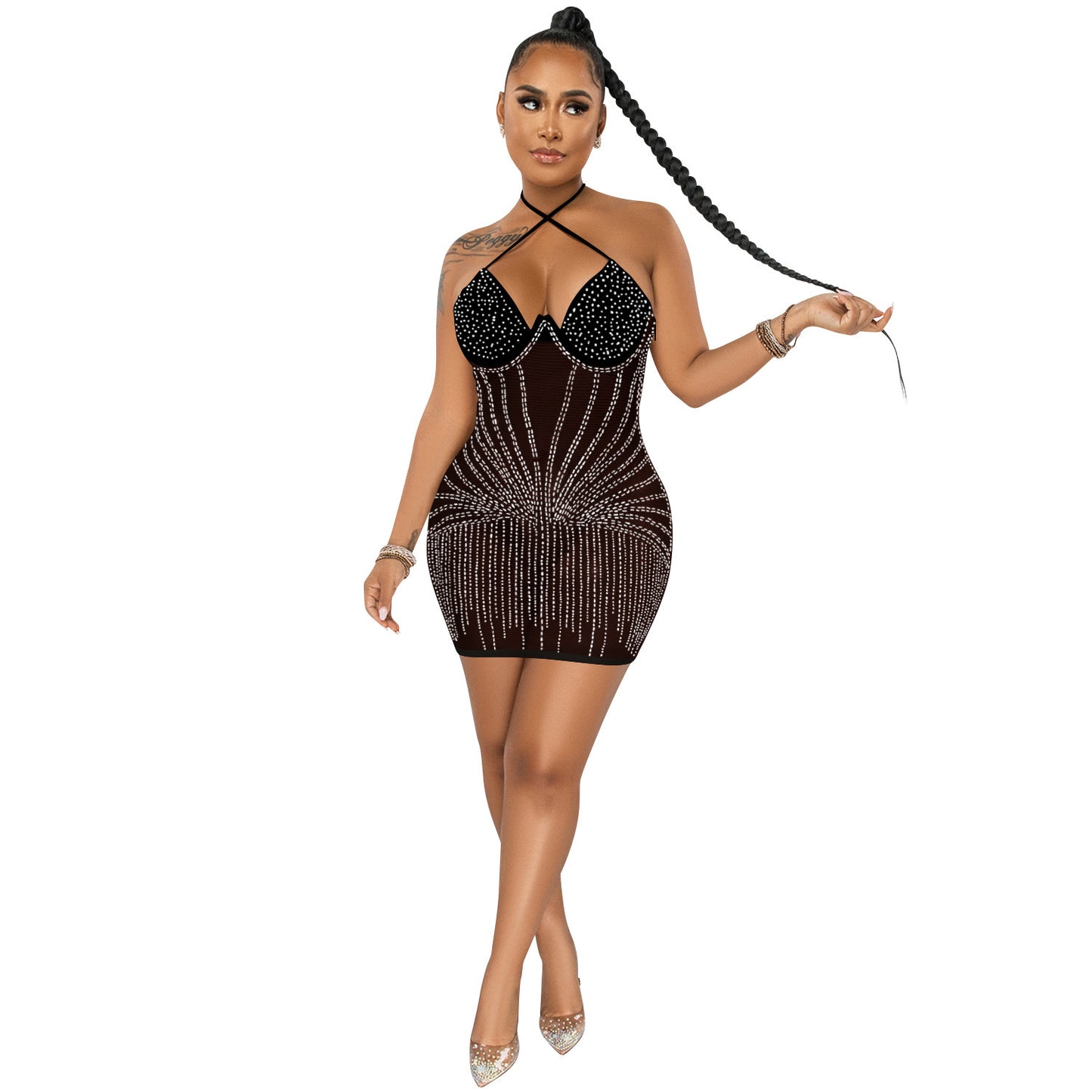 Women's Fashion Gauze Perspective Mid Skirt Suspender Dress