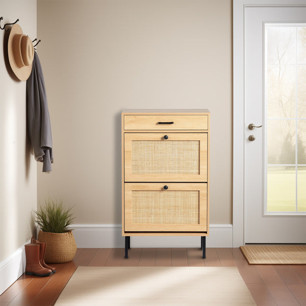 2 Buckets With A Drawstring, Rattan Face, Iron High Foot Shoe Cabinet ShopWithASmile7.com