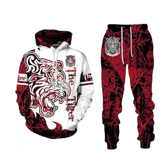 Creative Printing Hooded Pullover Sports Men's And Women's Two-piece Suit