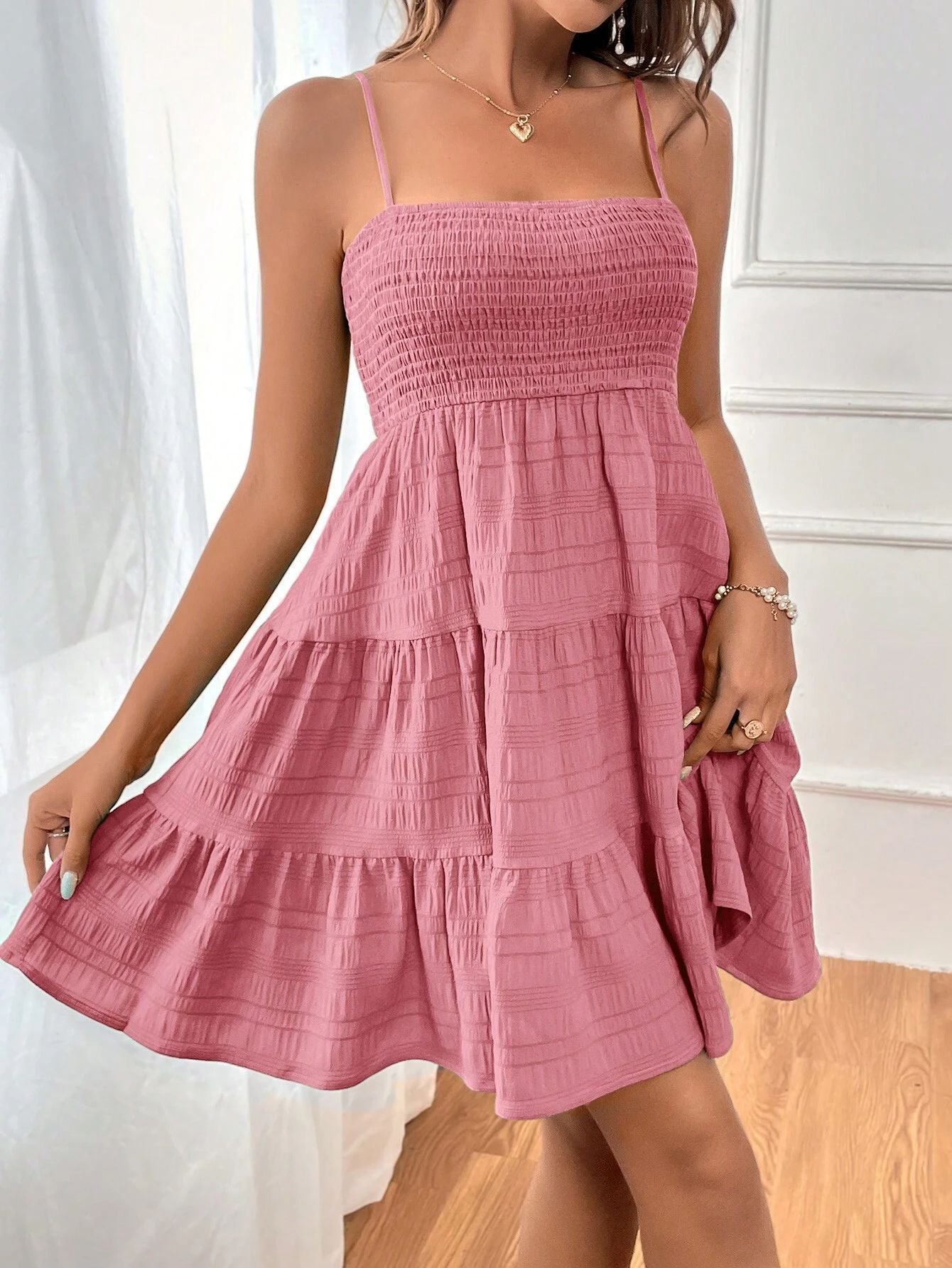 Strap Solid Color Texture Dress ShopWithASmile7.com