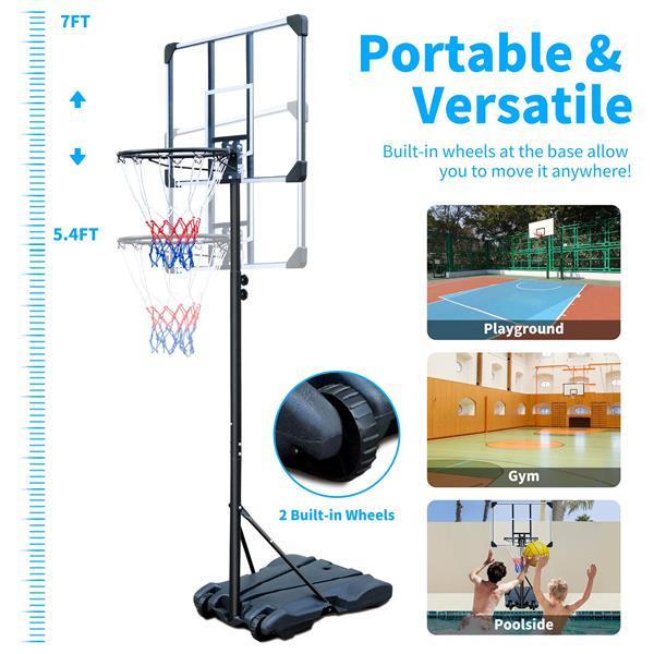 Basketball Stand, Suitable For Indoor And Outdoor Use, Adjustable From 5.6-7 Feet, 32 Inch Backboard With Wheels ShopWithASmile7.com