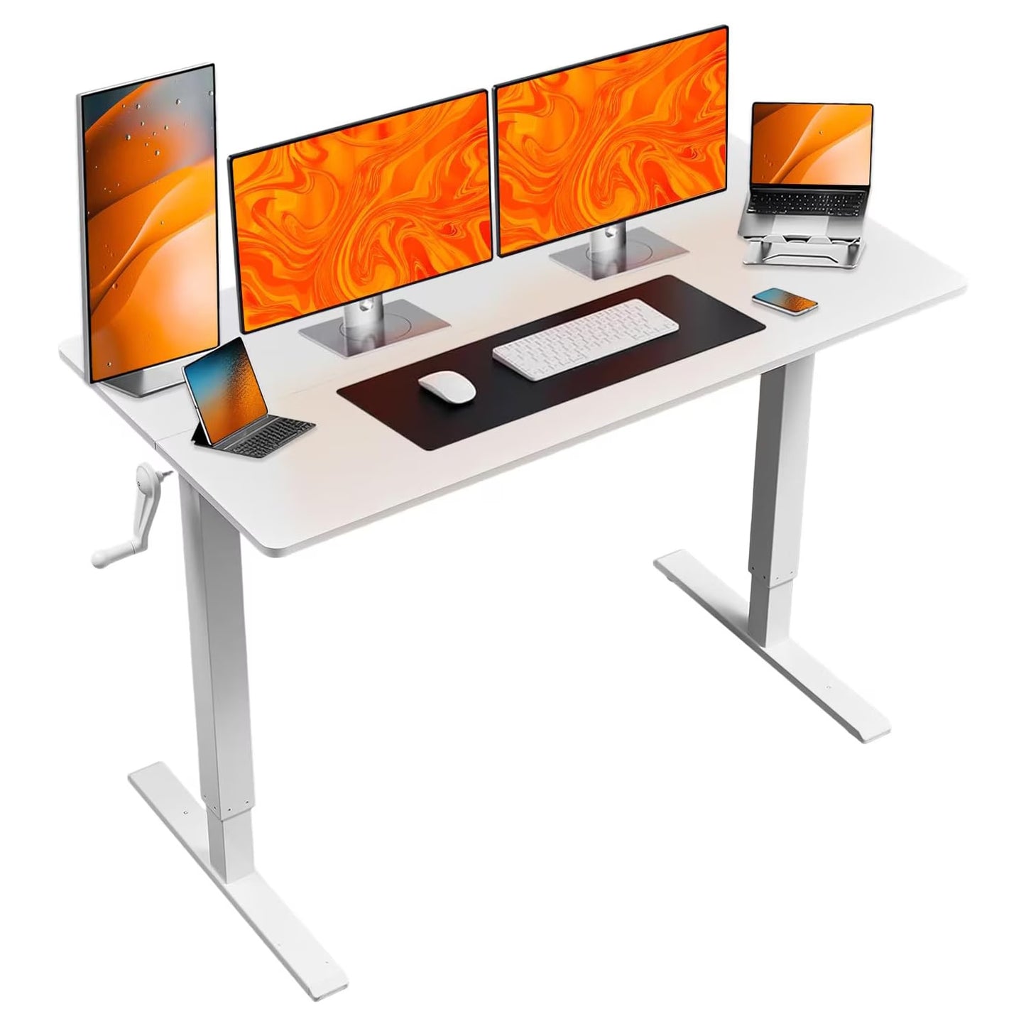 Hand-Crank Adjustable Office Desk Height Adjustable, With Flat Metal Legs Perfect For Home, Office, Gaming, Or Study Use ShopWithASmile7.com