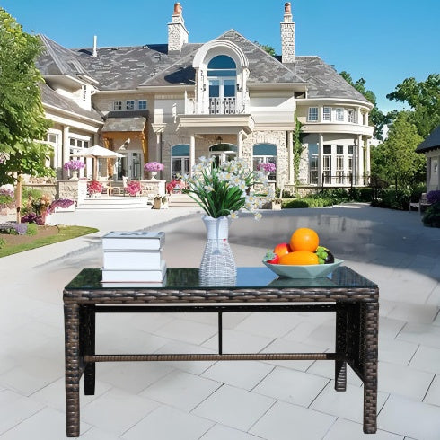 Outdoor Patio Furniture 1 Coffee Table With Clear Tempered Glass ShopWithASmile7.com