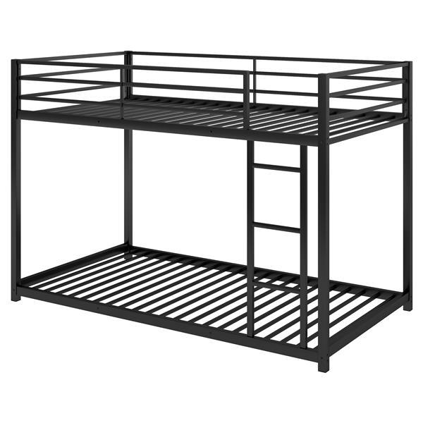 Metal Bunk Bed, Low Bunk Bed With Ladder, Black