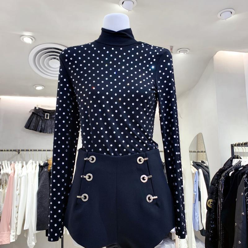 Women's Fashion High Neck Mesh Long Sleeve Bottoming Shirt