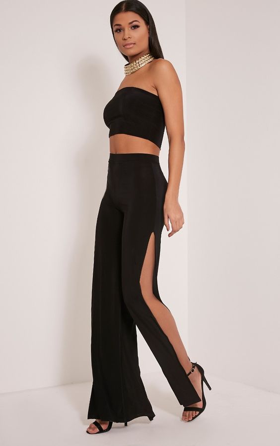 Women's Large Slit Straight-leg Trousers Pants