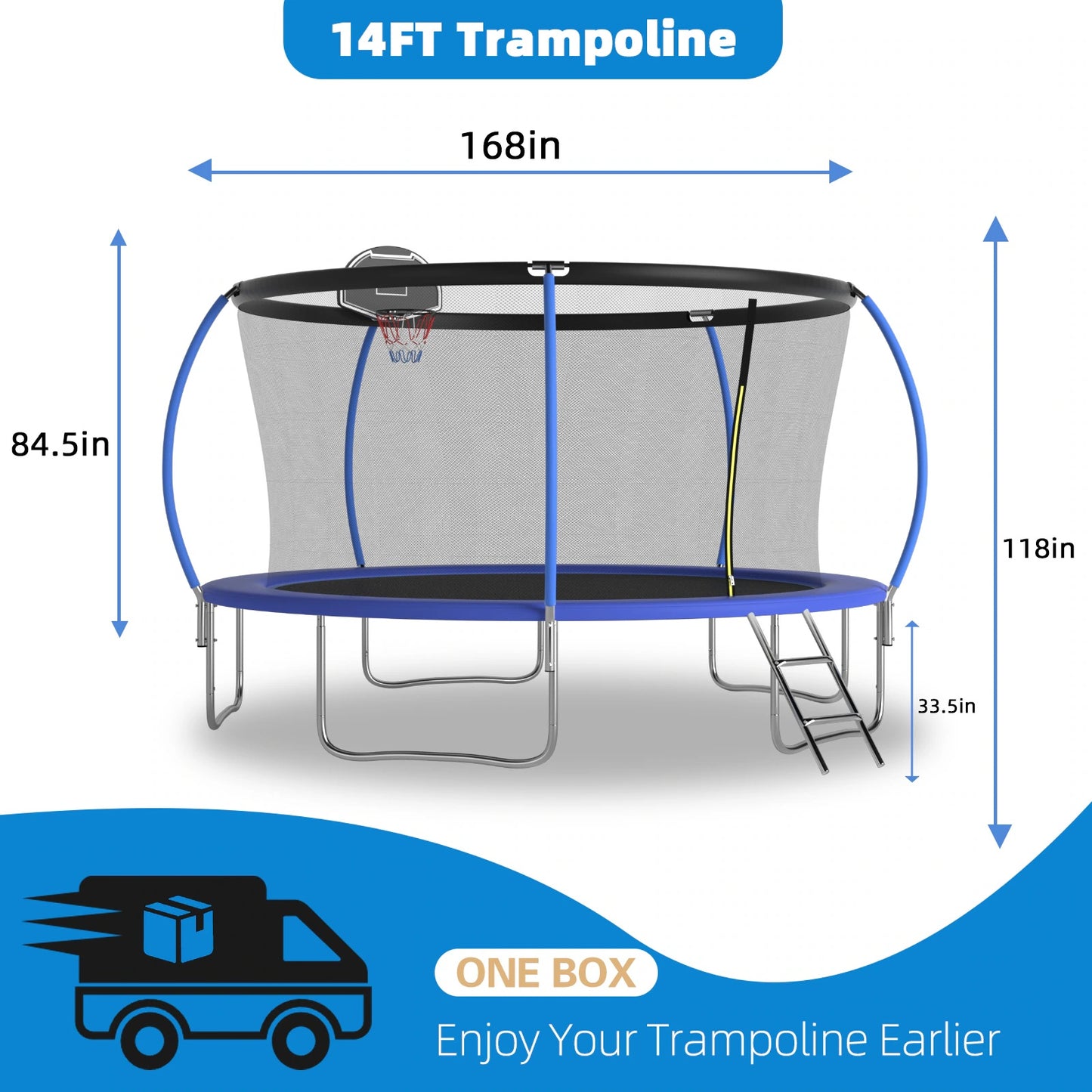 14 FT Pumpkin-Style Trampoline with Basketball Hoop – Heavy-Duty Design, Safe & Fun for Kids