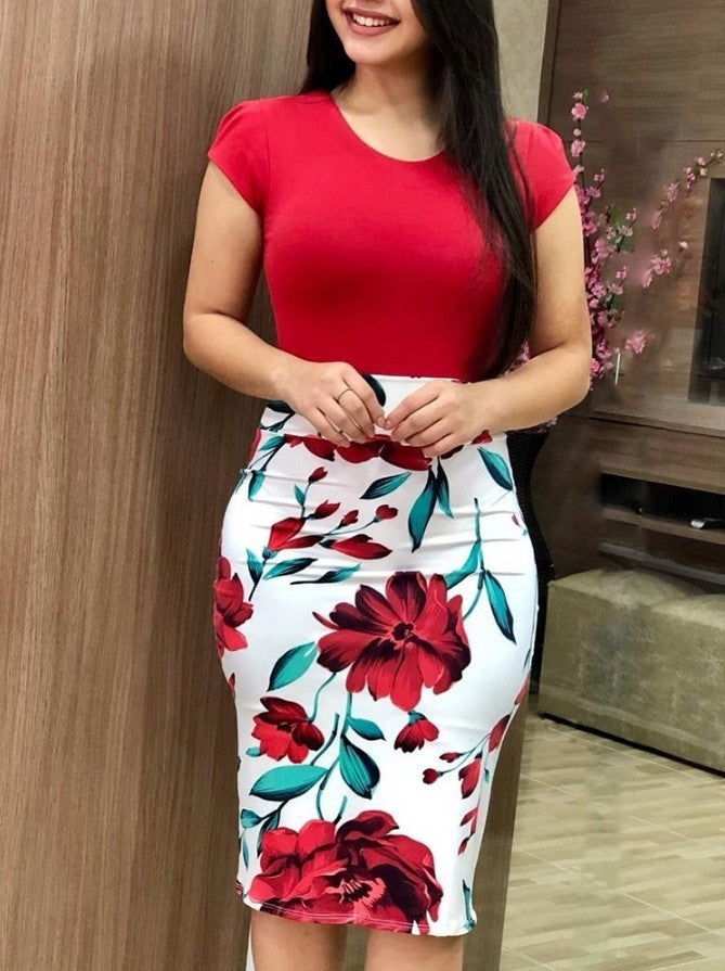 Printed Office Midi Pencil Dress Large Women Dress ShopWithASmile.com