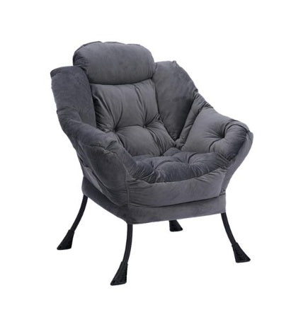 Living Room Chair Modern Cotton Fabric Lazy Chair With Armrests And Side Pockets - Dark Grey With Ottoman