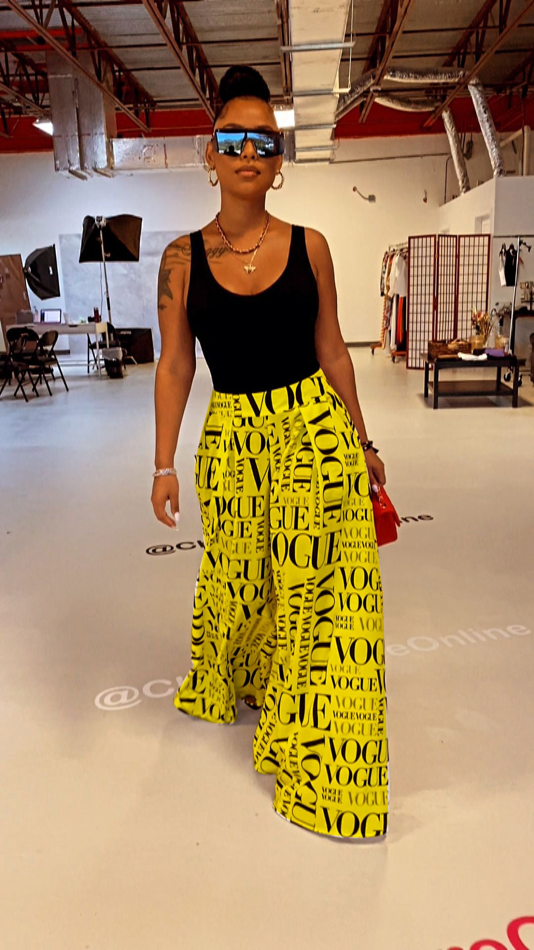 Printed Letter Wide-leg Loose Mid Waist Casual Women's Fashionable All-match Slimming Pants