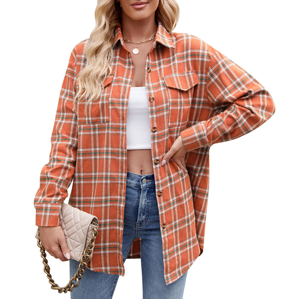 Trendy Loose-Fit Plaid Pocket Shirt for Women ShopWithASmile.com