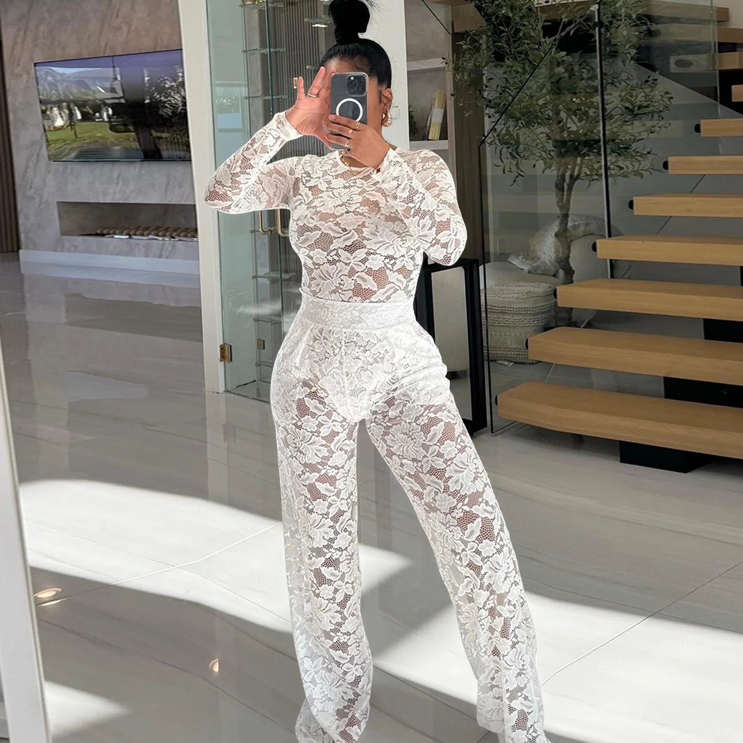 Lace Jumpsuit Straight-leg Pants Suit ShopWithASmile7.com
