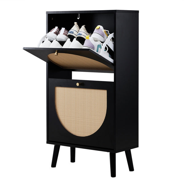 FCH 2 Tipper With Tall Round Rattan Shoe Cabinet