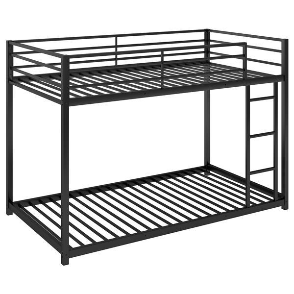 Metal Bunk Bed, Low Bunk Bed With Ladder, Black