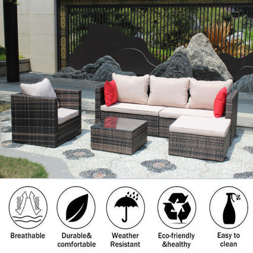 Rattan Patio Furniture Set Wicker Sofa Cushioned Sectional Furniture Set Garden Patio Sofa Set 4 Pieces, Brown ShopWithASmile7.com