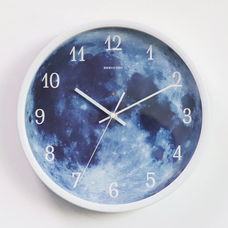 12-inch Luminous Blue Moon Wall Clock For Home Decoration - Sound/Mute Control - Simple Modern Room Decor