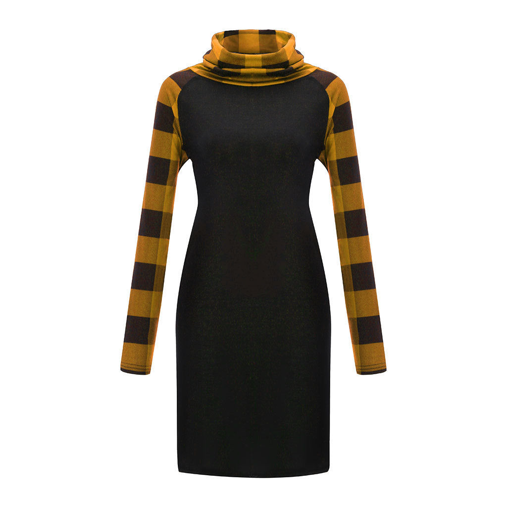 Check Print Panel Long Sleeve Dress