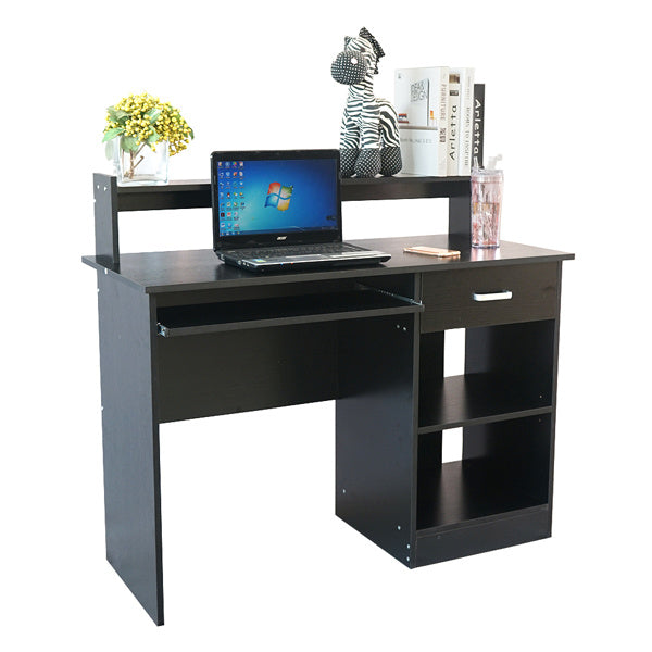Modern E1 15MM Chipboard Computer Desk with One Drawer, Two Tiers & Keyboard Rack - 110x50x94cm, Stylish Black Desk for Study & Work