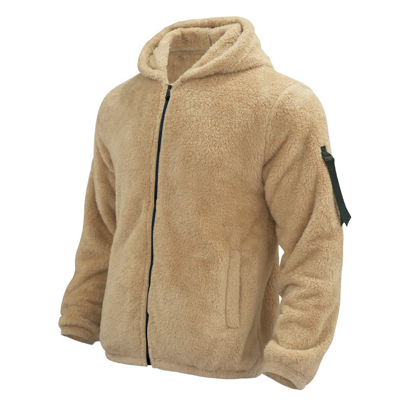 Plush Hooded Jacket Men's Autumn And Winter Fleece Double-sided Wear Warm Coat With Zipper Loose Casual Jacket Outdoor Clothing ShopWithASmile7.com