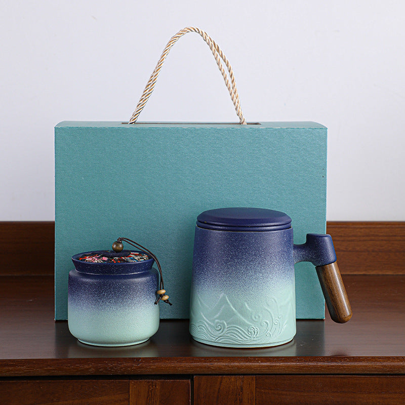 Creative Gradient Color Ceramic Mug With Tea Caddy Office ShopWithASmile7.com