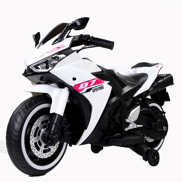112V Electric Toy Motorcycle for Kids – Realistic Ride-On Bike with Manual Throttle, Lighting Wheels, and Music