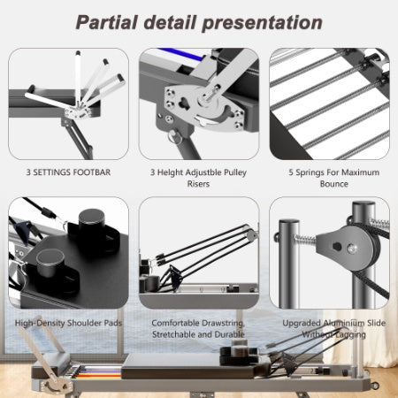 Extra Large Pilates Reformer - Multi-functional Home Fitness Equipment, 395lbs Capacity, With Dynamic Resistance Cords And Aerobic Rebounder, Improves Posture, Builds Strength, Reduces Stress, Black