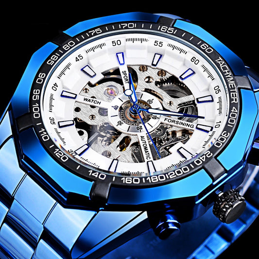 Casual Hollow Blue Plating Automatic Mechanical Watch My Store