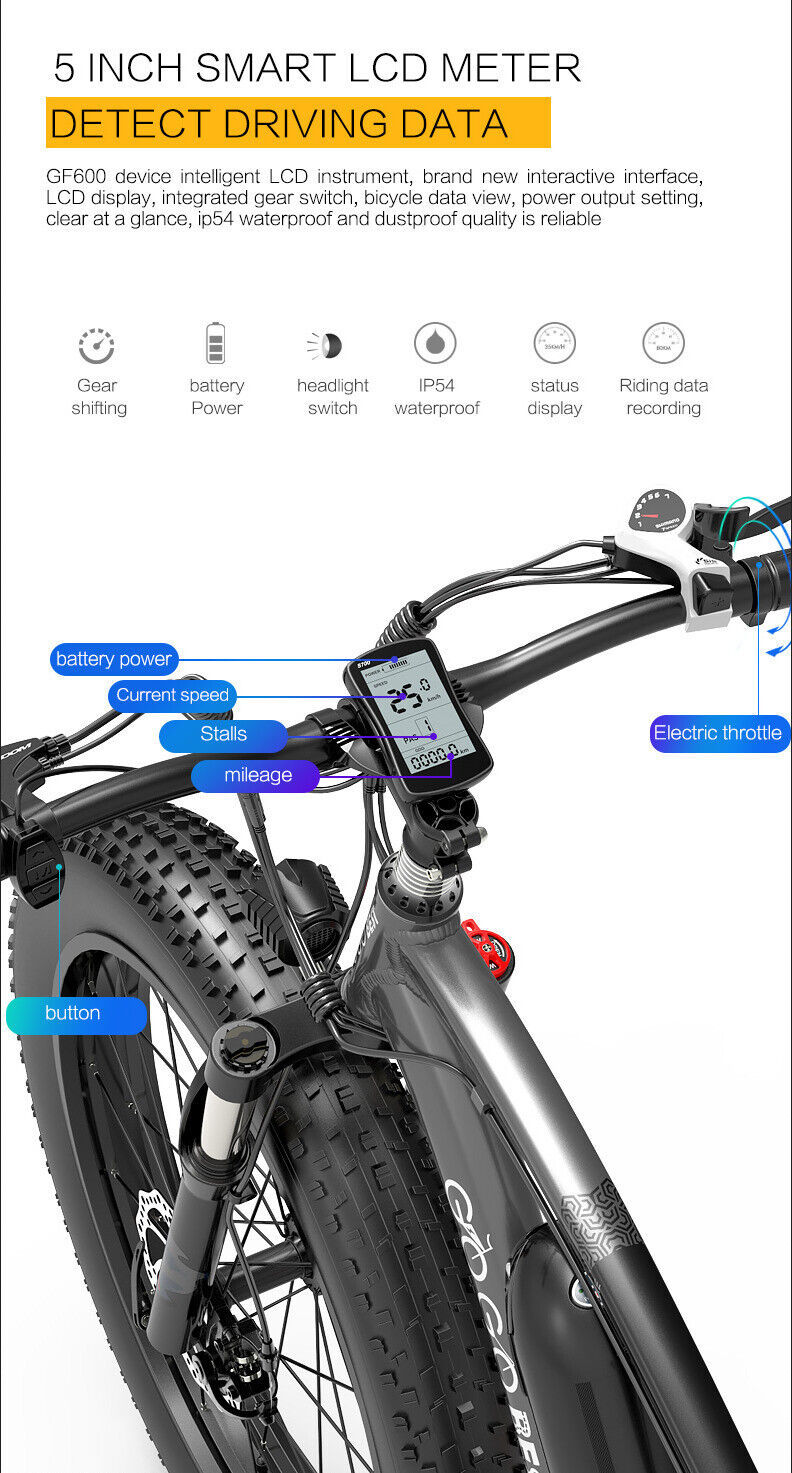 GOBEST GF600 Electric Bicycle – 1000W Motor, 26x4.0 Fat Tires, 48V Lithium Battery, 40KM/H Speed. Powerful Motar E-Bike 26
