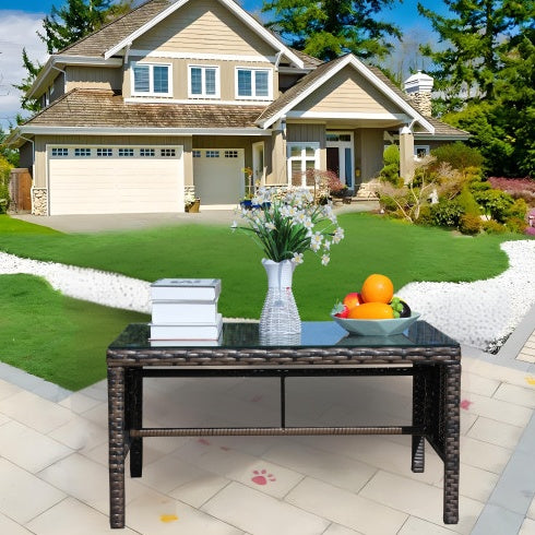 Outdoor Patio Furniture 1 Coffee Table With Clear Tempered Glass ShopWithASmile7.com