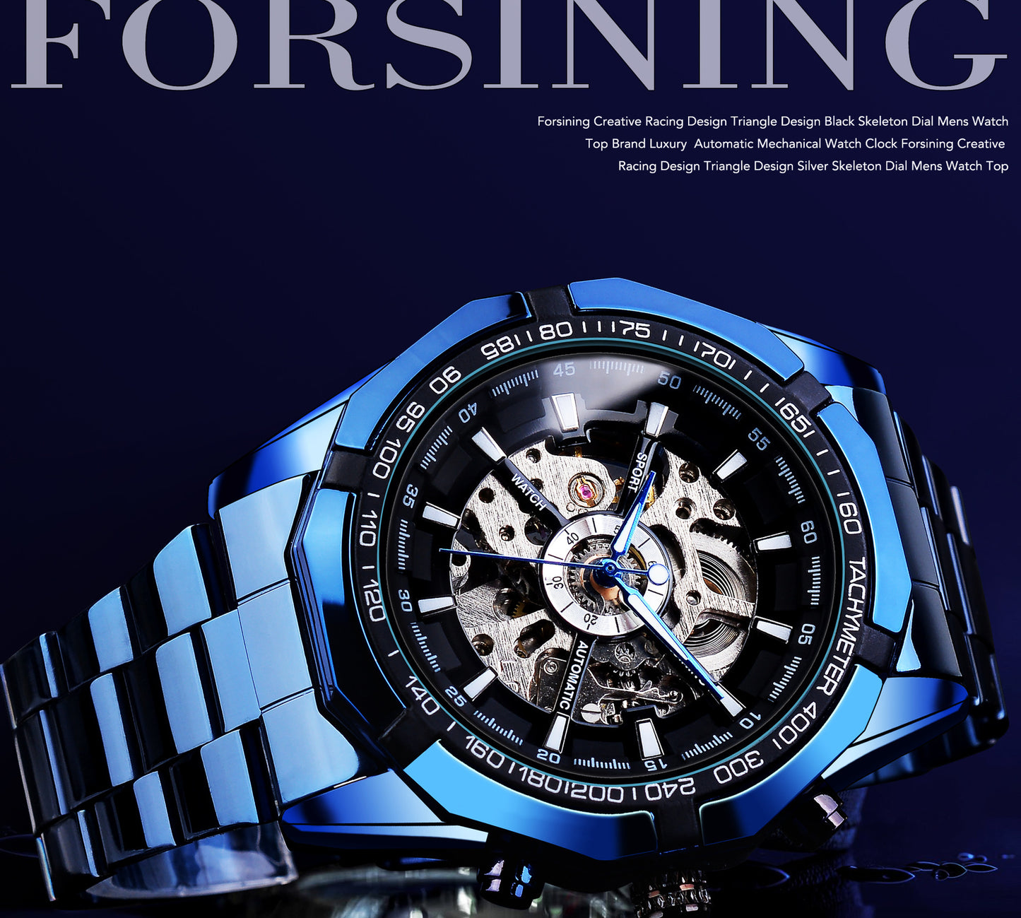 Casual Hollow Blue Plating Automatic Mechanical Watch My Store