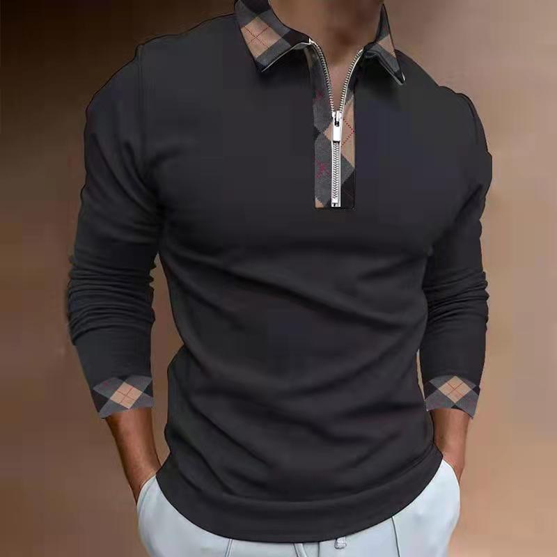 European And American Men's Zipper Stitching Lapel T-shirt