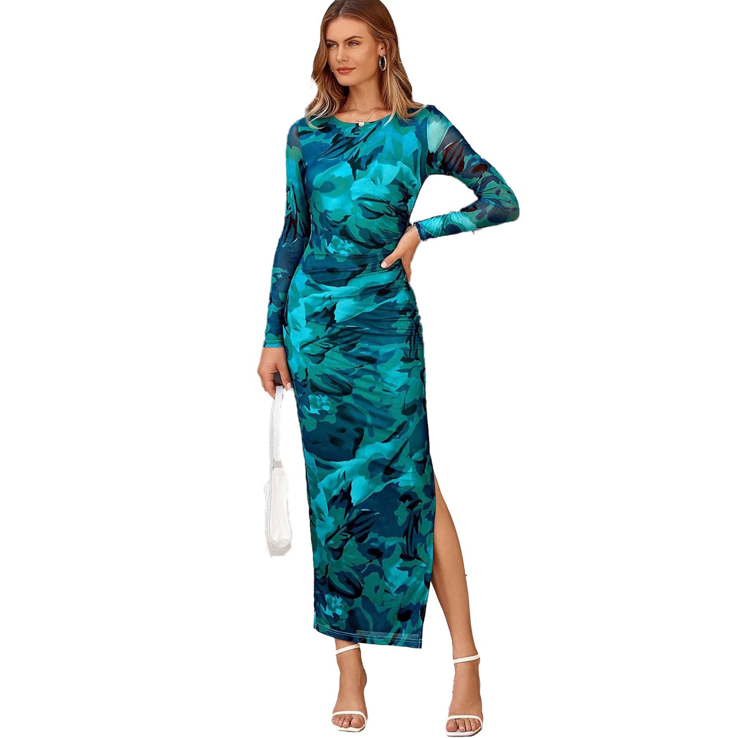 Printed Tight Pleated Slim Fit Dress ShopWithASmile7.com